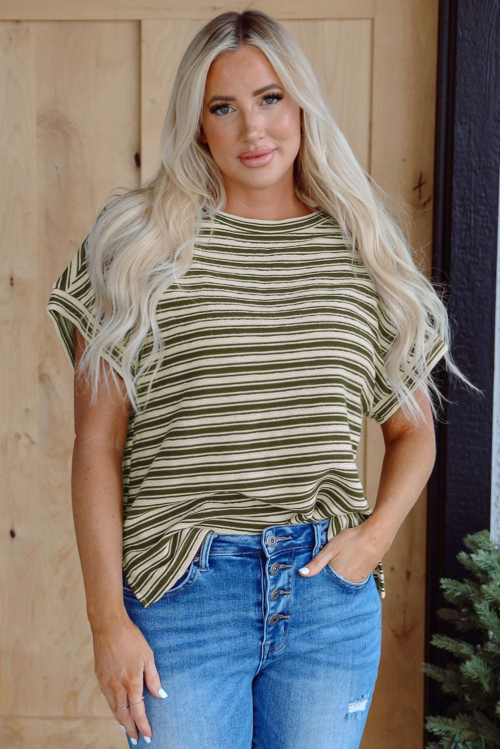 Abby Stripe Textured Side Slits Top - Vivalux