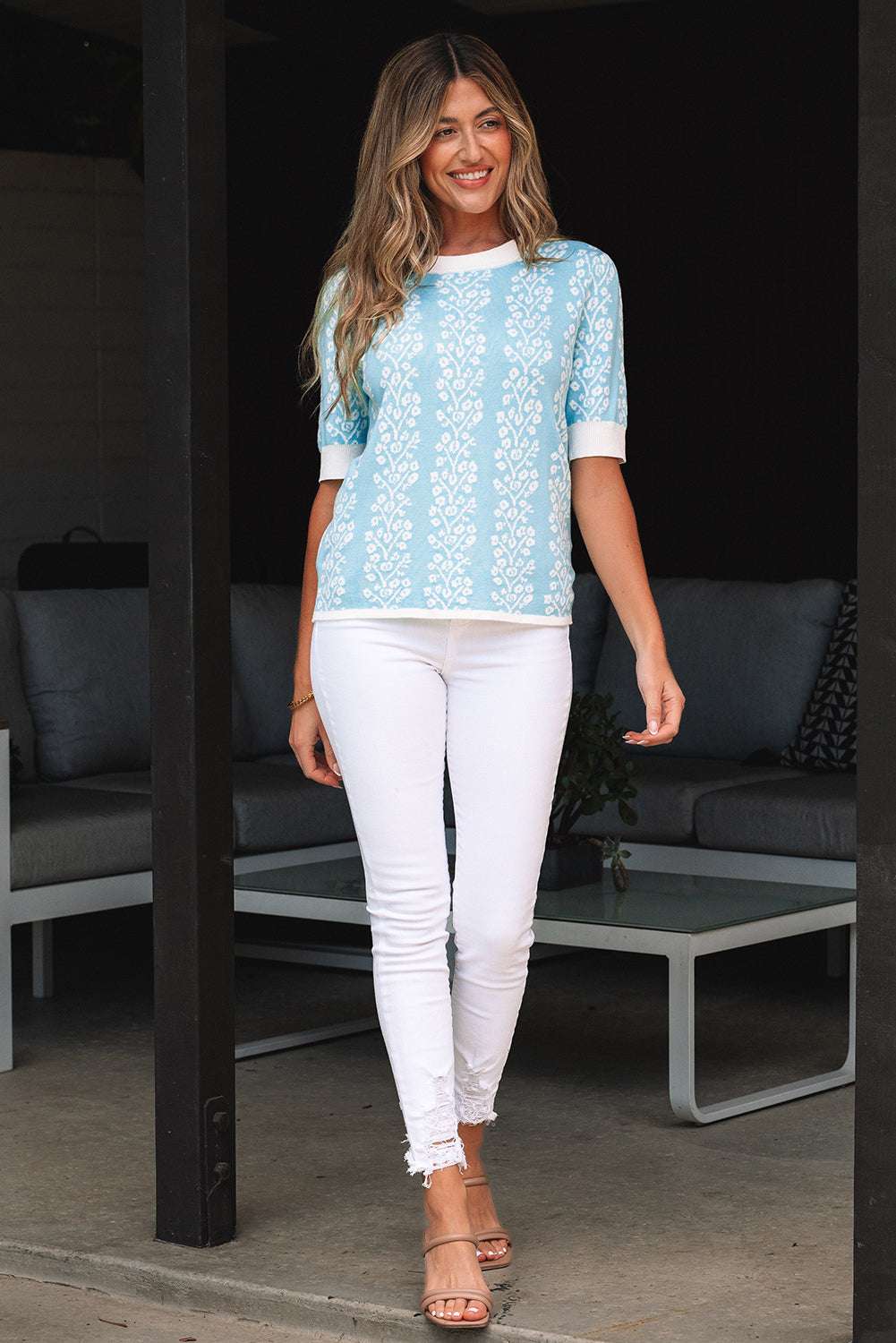 Leilani Floral Crewneck Short Sleeve Sweater - Vivalux