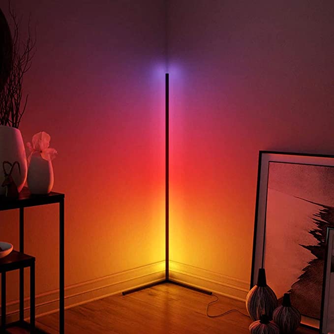 55" RGBCW Corner Floor Lamp - Black/Gold/White - Vivalux