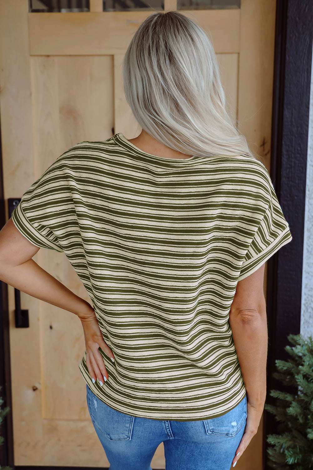Abby Stripe Textured Side Slits Top - Vivalux