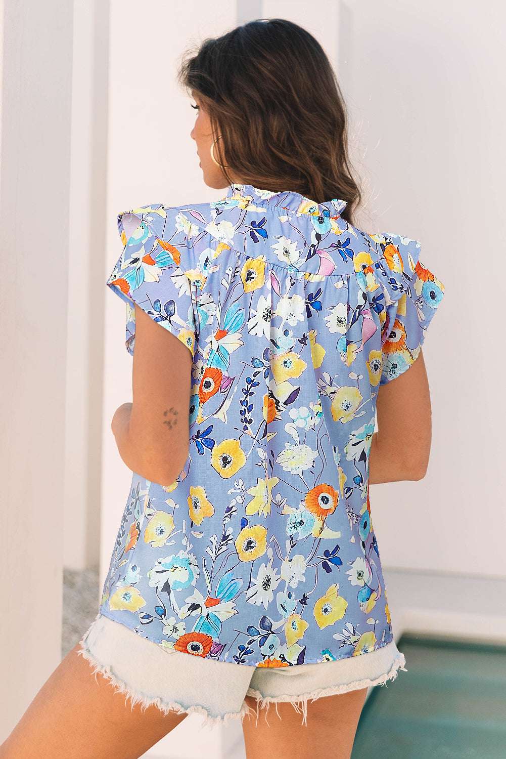 Aadhya Flutter Sleeve V Neck Floral Top - Vivalux