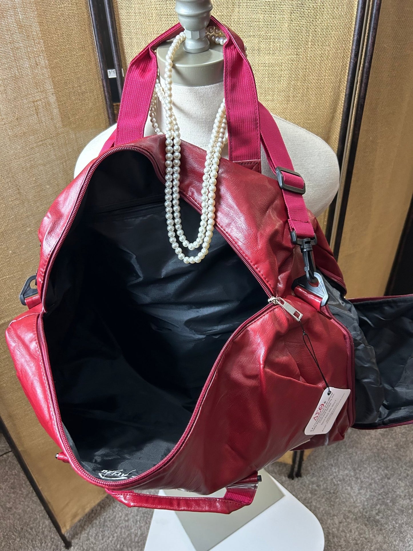 Delta Sigma Theta Large Red Leather Duffel Bag - Vivalux
