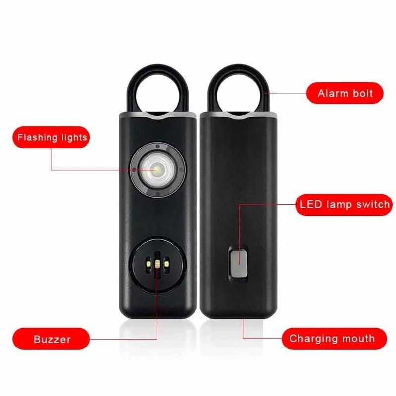 Self Defense LED Flashlight USB Rechargeable Keychain Light with Safety Alarm Protective Supplies Women Outdoor Emergency Tool - Vivalux