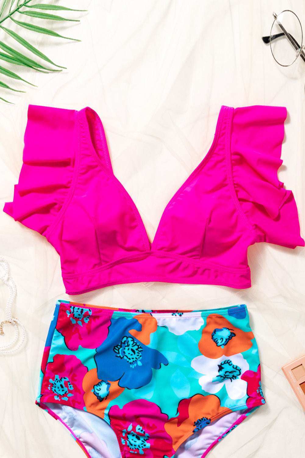 Lauren Ruffled V Neck Swim Top - Vivalux