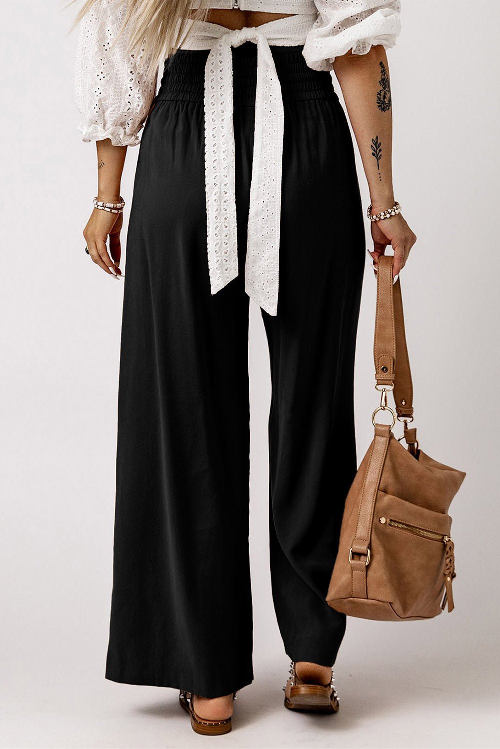 Kenzie Drawstring Elastic Waist Casual Wide Leg Pants - Vivalux