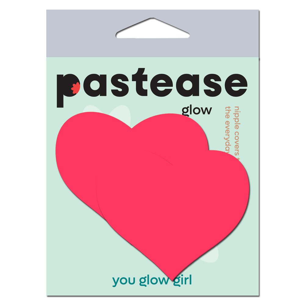 5-Pack: Love: Glow in the Dark Neon Pink Heart Pasties Nipple Covers by Pastease®-2