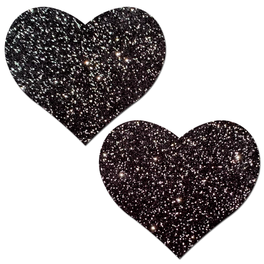 5-Pack: Love: Sparkle Black Heart Nipple Pasties by Pastease® o/s-0