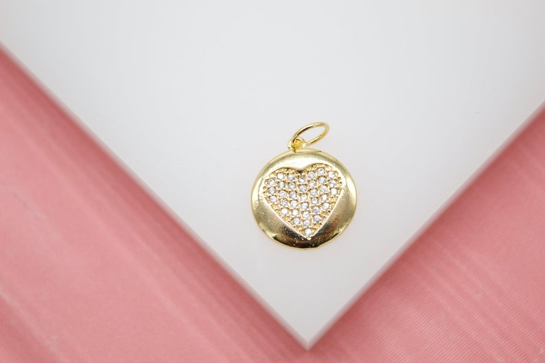 18K Gold Filled Heart Pendant Love Charm With CZ Stones-0