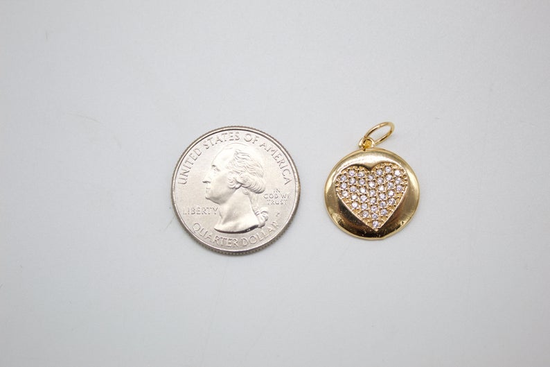18K Gold Filled Heart Pendant Love Charm With CZ Stones-1