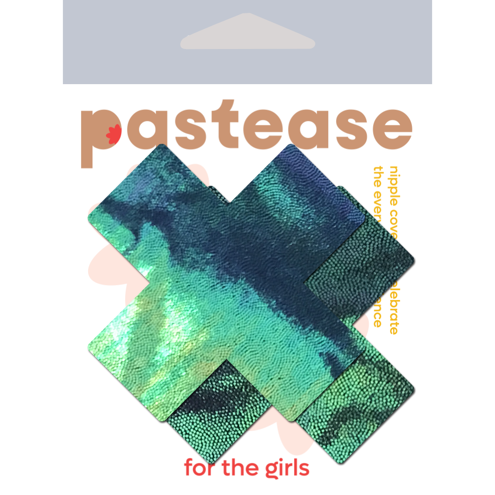 5-Pack: Plus X: Liquid Black Opal Iridescent Cross Nipple Pasties by Pastease®  o/s-1