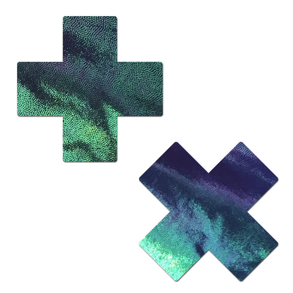 5-Pack: Plus X: Liquid Black Opal Iridescent Cross Nipple Pasties by Pastease®  o/s-0