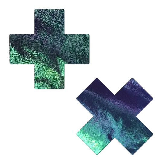 5-Pack: Plus X: Liquid Black Opal Iridescent Cross Nipple Pasties by Pastease®  o/s-0