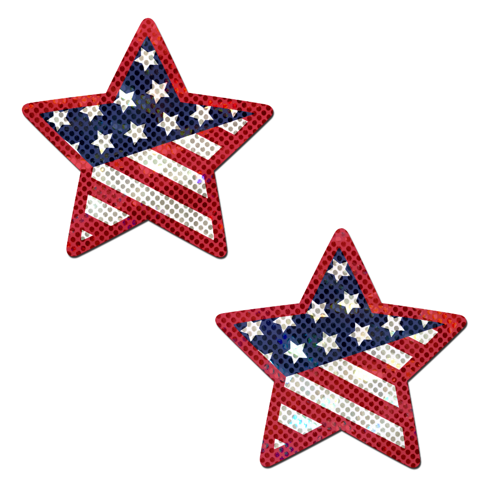 5-Pack: Star: Glittering Patriotic USA Red, White & Blue, Stars & Stripes Star Nipple Pasties by Pastease® o/s-0