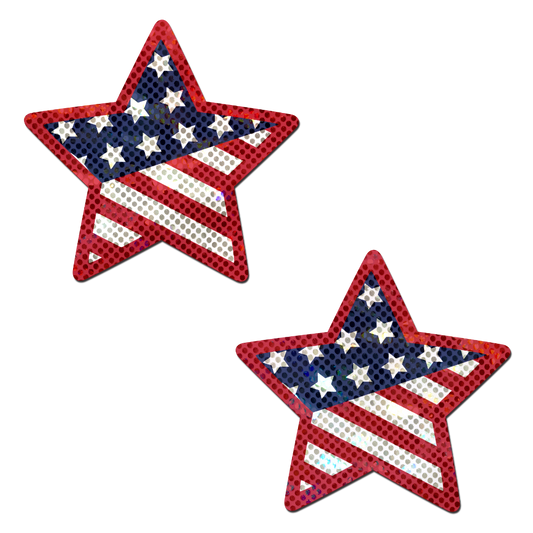 5-Pack: Star: Glittering Patriotic USA Red, White & Blue, Stars & Stripes Star Nipple Pasties by Pastease® o/s-0