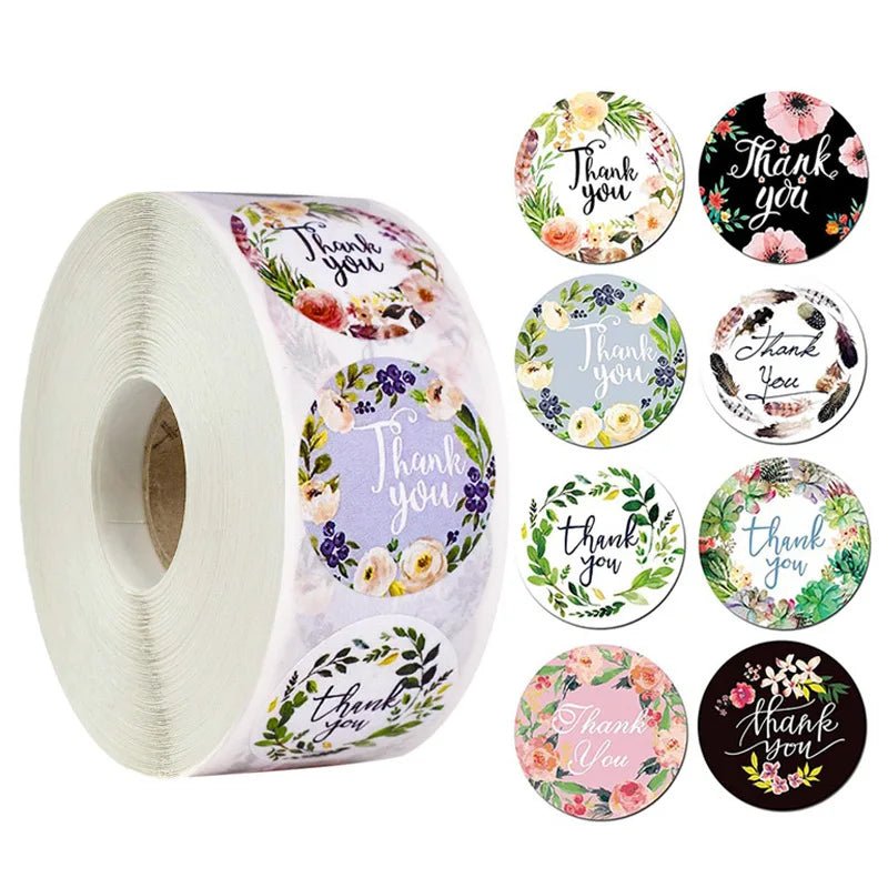 100-500pcs/roll Round Floral Thank You Stickers Scrapbooking For Package Seal Labels Custom Sticker Decoration Wedding Sticker - The Jump Off