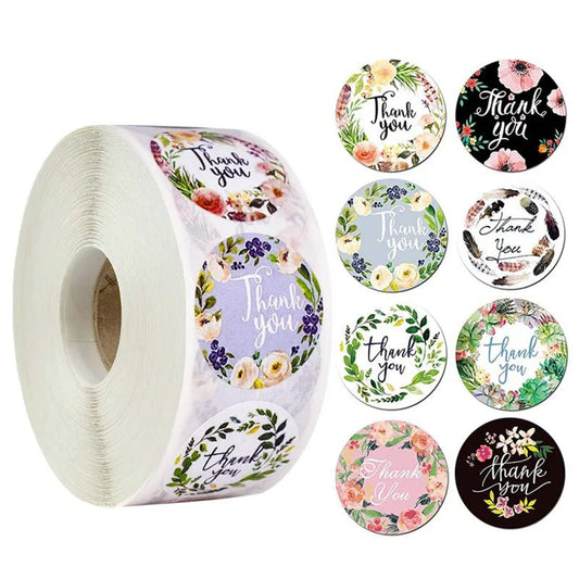 100-500pcs/roll Round Floral Thank You Stickers Scrapbooking For Package Seal Labels Custom Sticker Decoration Wedding Sticker - The Jump Off