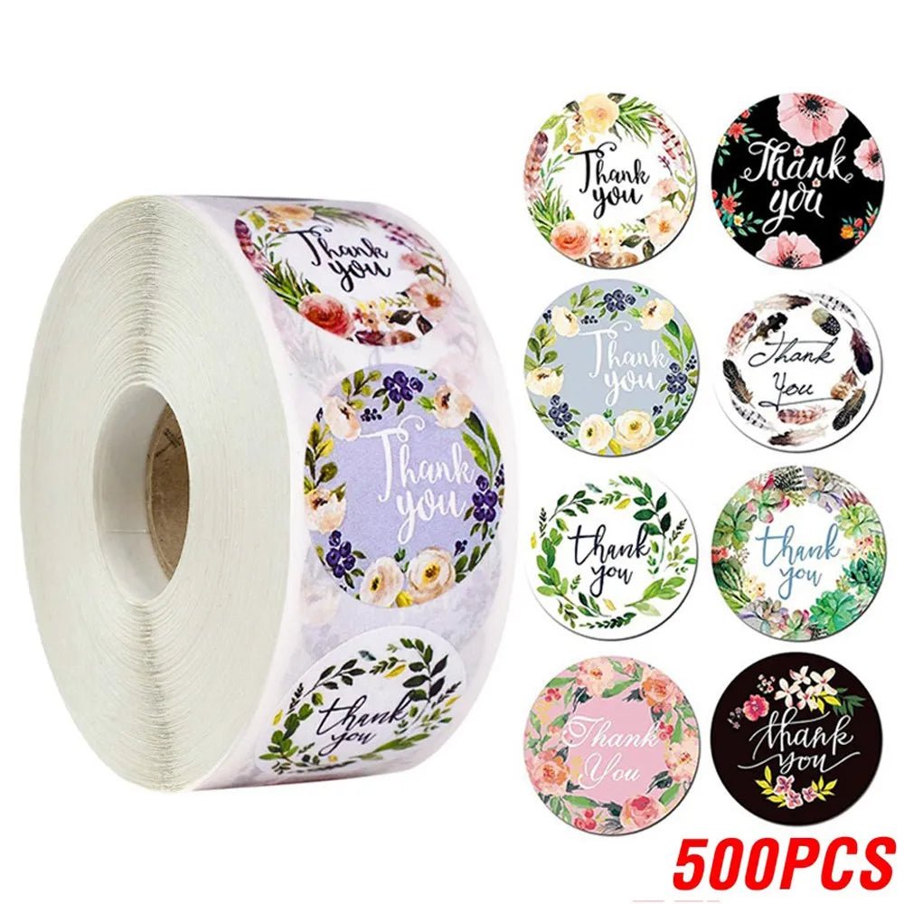 100-500pcs/roll Round Floral Thank You Stickers Scrapbooking For Package Seal Labels Custom Sticker Decoration Wedding Sticker - The Jump Off