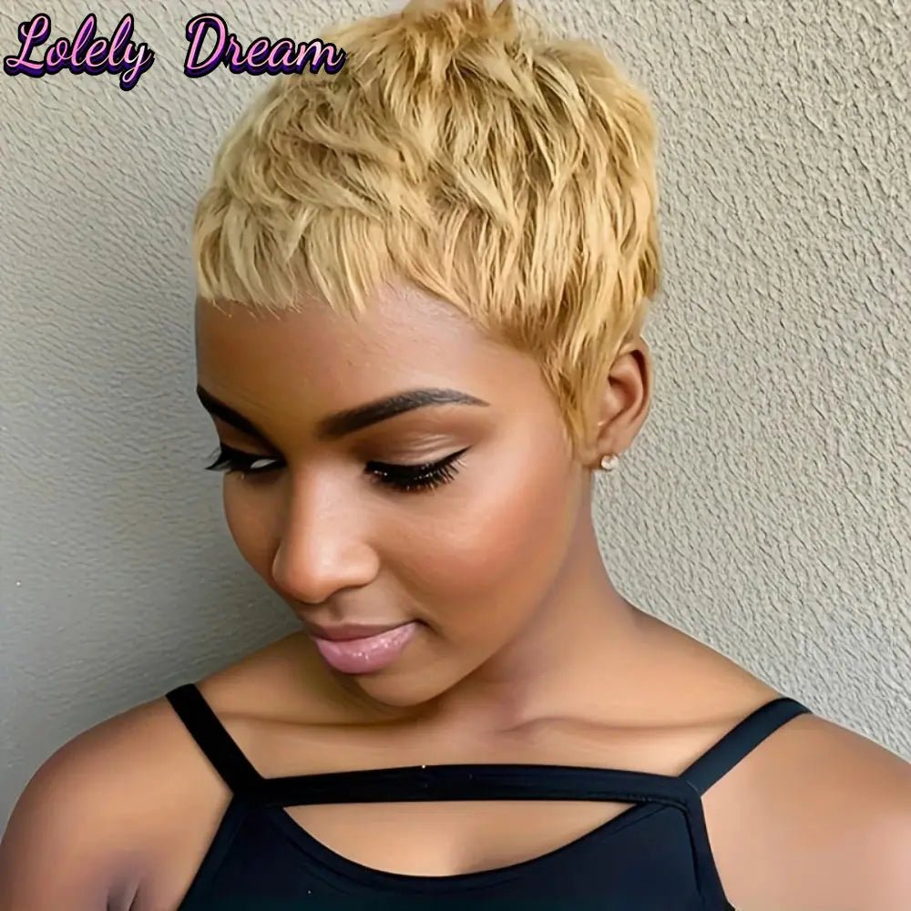 100% Brazilian Human Hair wigs Full Machine made wig Short Human Hair Wigs Pixie Cut Straight Short Bob Wig for Black Women - The Jump Off