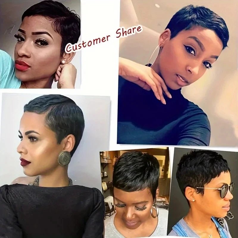 100% Brazilian Human Hair wigs Full Machine made wig Short Human Hair Wigs Pixie Cut Straight Short Bob Wig for Black Women - The Jump Off