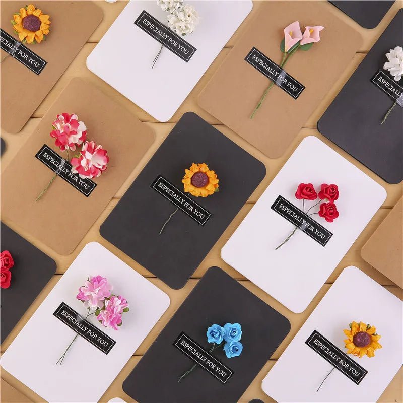 10pcs/bag Creative Dried Flower Handmade Retro Cowhide Blessing Thank You Card - The Jump Off
