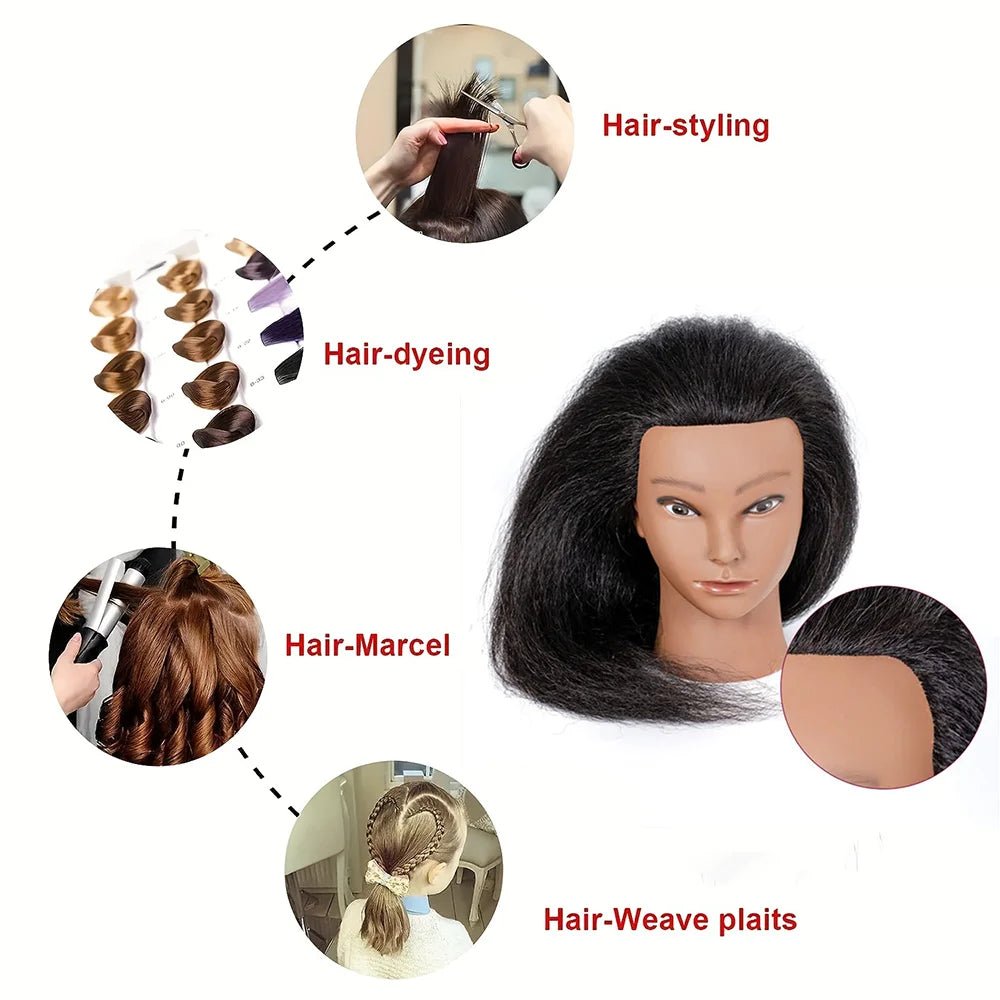 14inches African Mannequin Head With Real Hair Afro Heads Professional Styling Braiding Training Hairart Barber Hairdressing - The Jump Off
