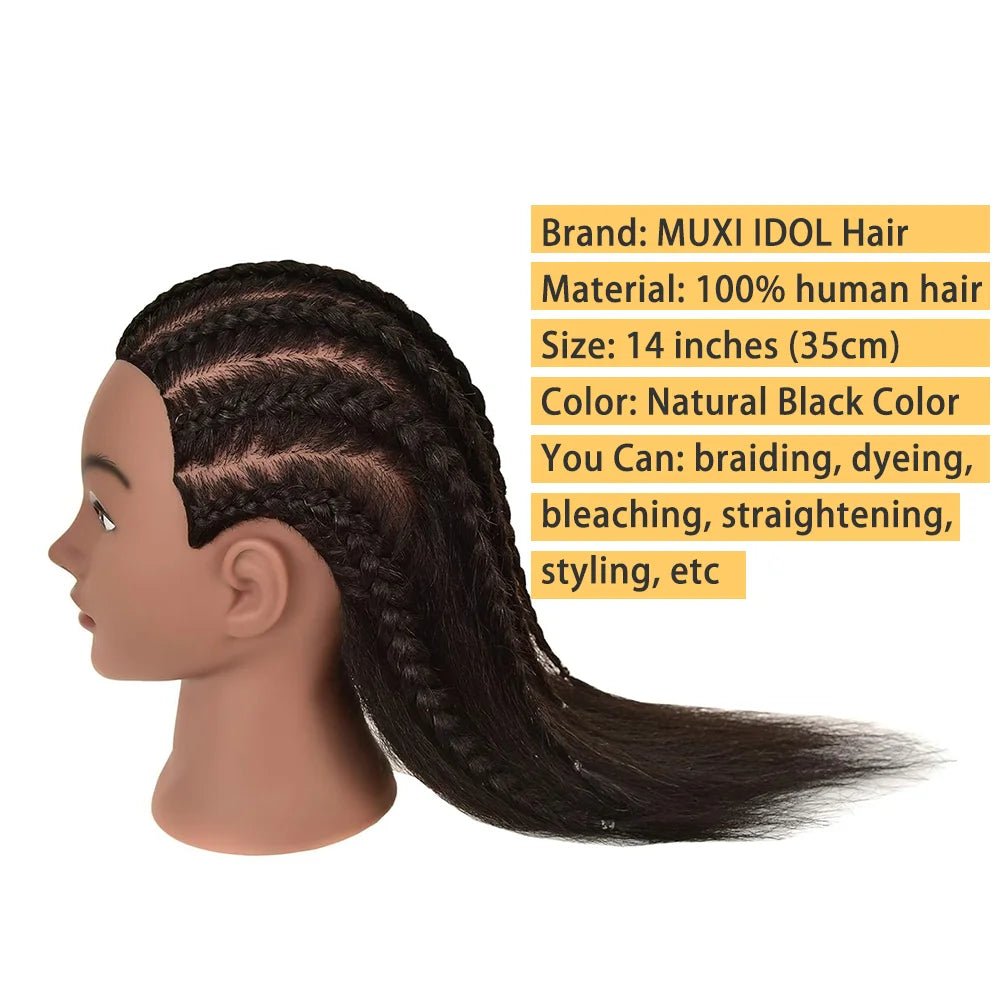 14inches African Mannequin Head With Real Hair Afro Heads Professional Styling Braiding Training Hairart Barber Hairdressing - The Jump Off