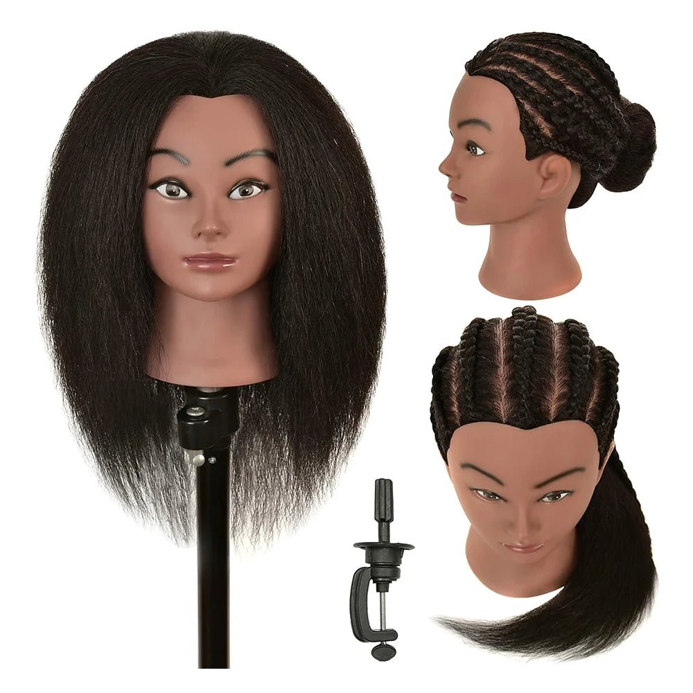 14inches African Mannequin Head With Real Hair Afro Heads Professional Styling Braiding Training Hairart Barber Hairdressing - The Jump Off