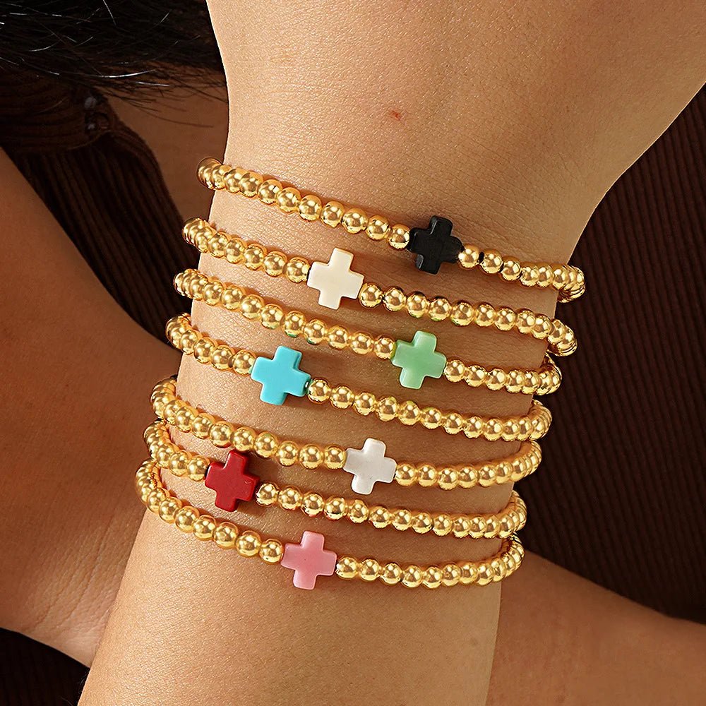 1PC Bohemian style women's bracelet with colorful cross copper beads and bead beads, suitable for layering and daily gift giving - The Jump Off