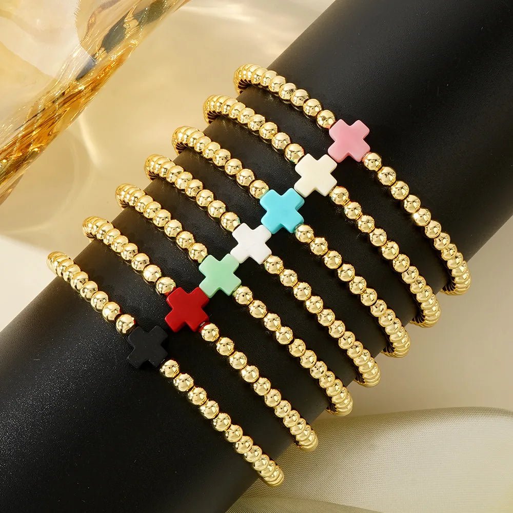 1PC Bohemian style women's bracelet with colorful cross copper beads and bead beads, suitable for layering and daily gift giving - The Jump Off