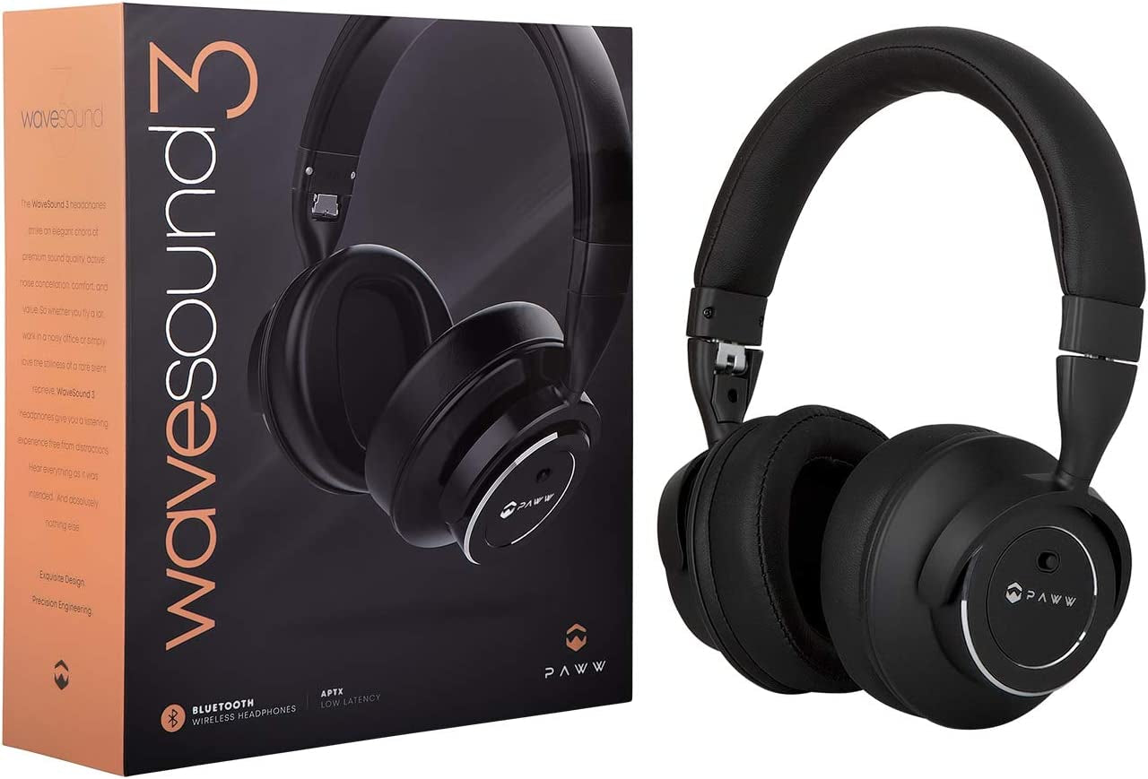 Paww Wavesound 3 Bluetooth 5.0 Active Noise Cancelling Headphones with 16-Hour Battery Life and Precision-Engineered Sound, Foldable Design for Travel, Over-Ear Style (Black)