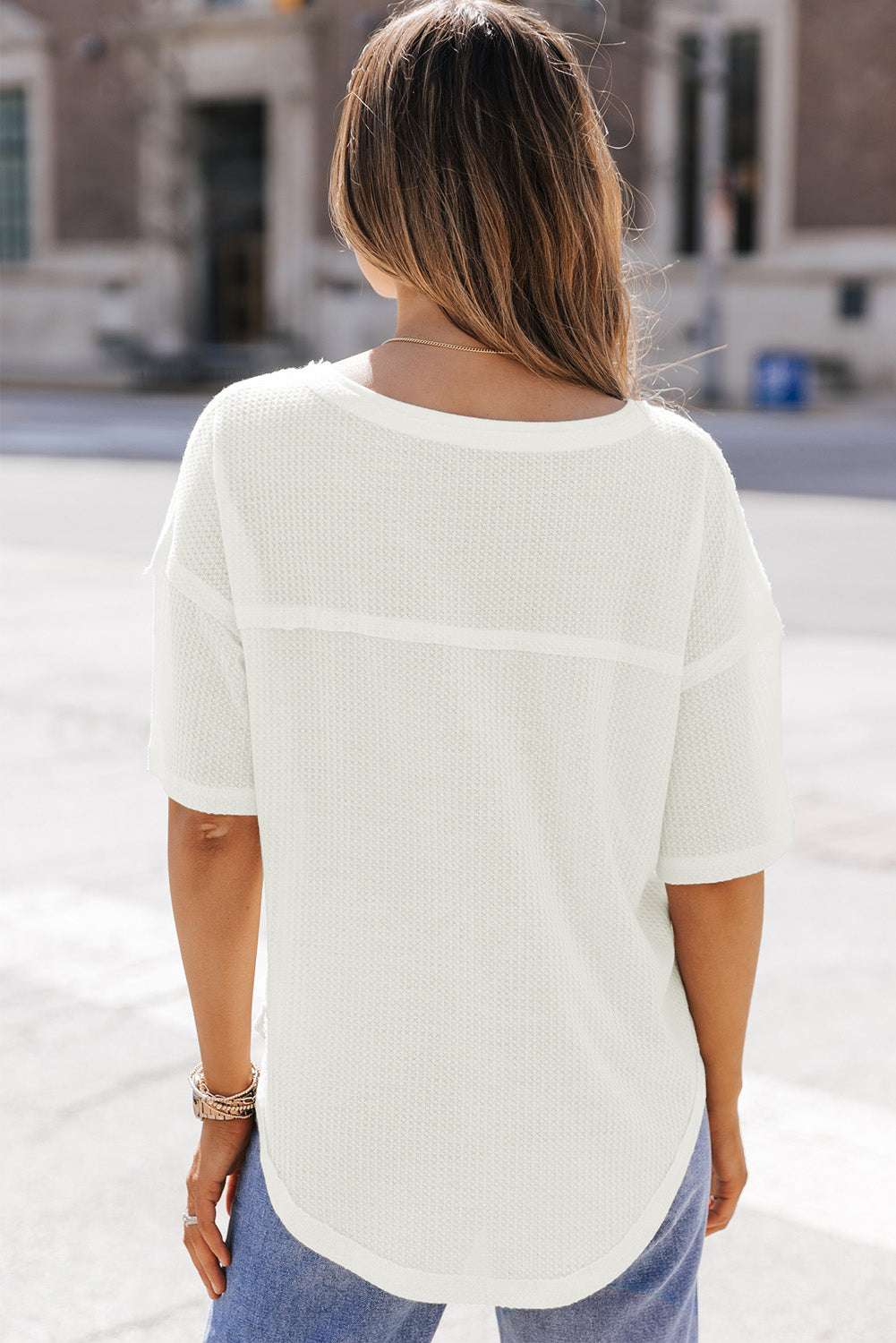 Jennifer Waffle Knit Drop Shoulder Loose Top - Vivalux
