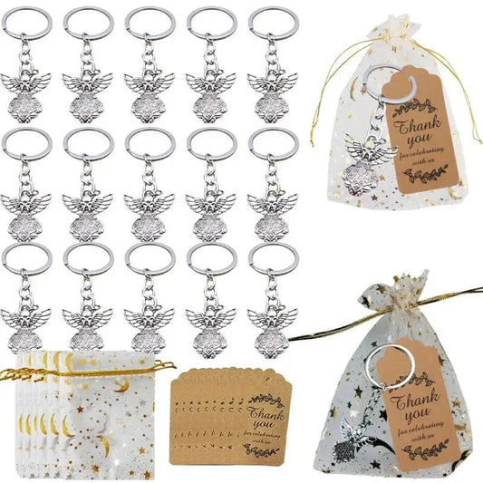 36pcs/set Baptism Favors Angel Keychains Pendant Baptism Party Boxes White Moon Star Organza Bags with Drawstring Thank You Tags - The Jump Off