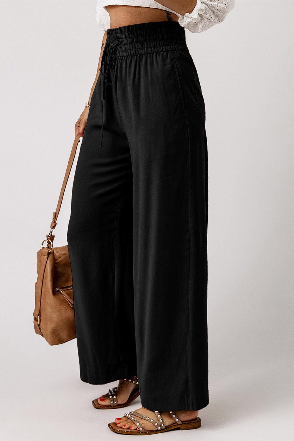 Kenzie Drawstring Elastic Waist Casual Wide Leg Pants - Vivalux