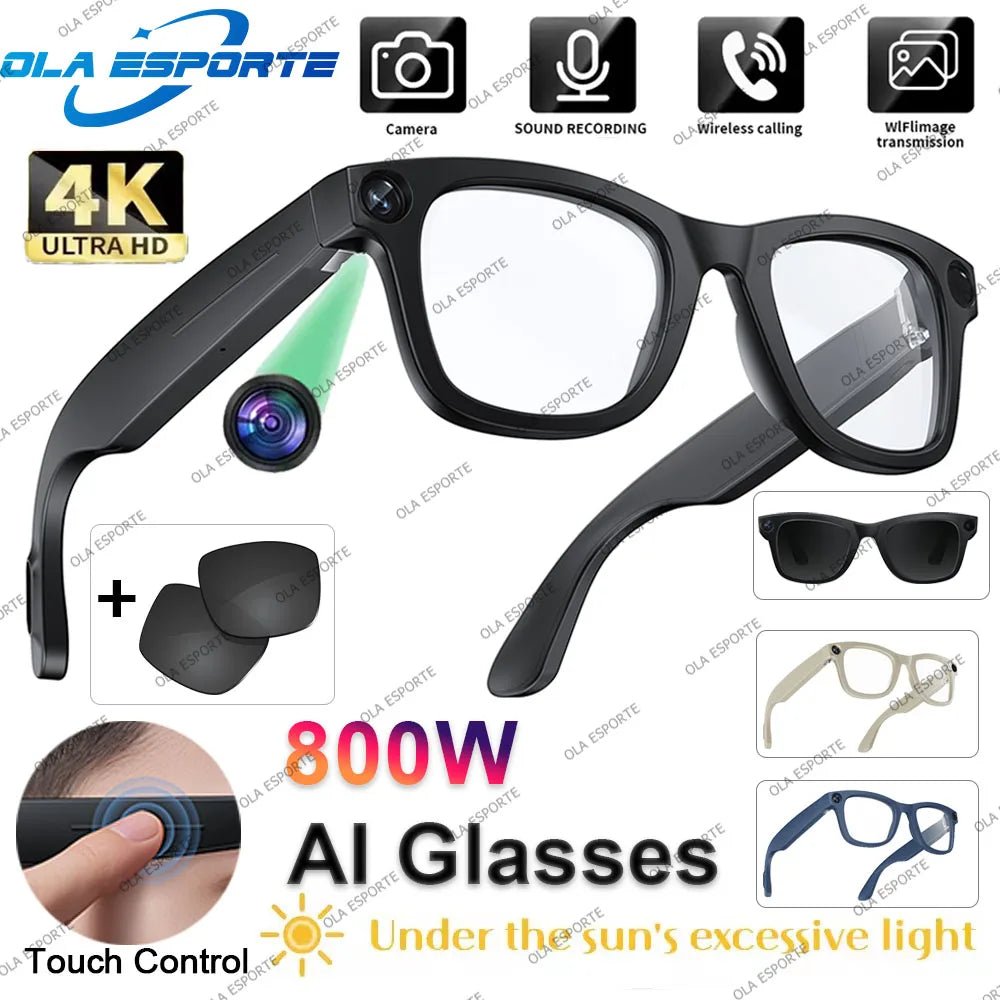 4K AI Smart Glasses Multifunction Camera Bluetooth Call Voice Assistant Music Player Translate Glasses UV Polarized Sunglasses - The Jump Off