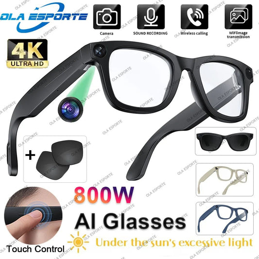 4K AI Smart Glasses Multifunction Camera Bluetooth Call Voice Assistant Music Player Translate Glasses UV Polarized Sunglasses - The Jump Off