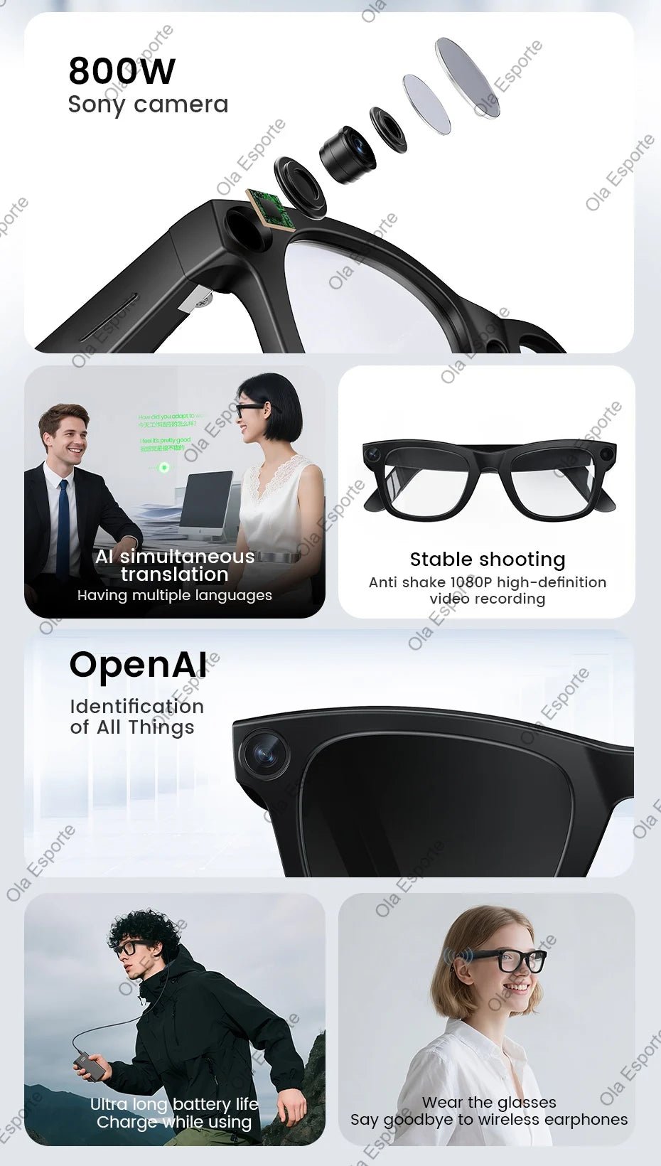 4K AI Smart Glasses Multifunction Camera Bluetooth Call Voice Assistant Music Player Translate Glasses UV Polarized Sunglasses - The Jump Off