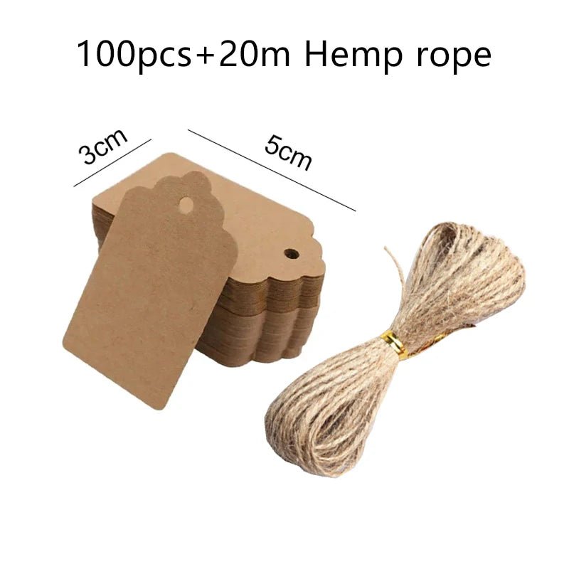 50/100pcs Kraft Paper Blank Hang Tags with Hemp Rope Adjustable Rope Length Handwritten Card Party Gift Thank You Tag Labels TMZ - The Jump Off