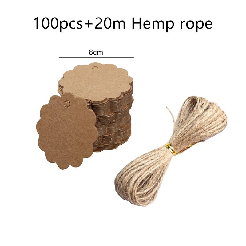 50/100pcs Kraft Paper Blank Hang Tags with Hemp Rope Adjustable Rope Length Handwritten Card Party Gift Thank You Tag Labels TMZ - The Jump Off