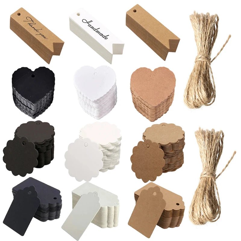 50/100pcs Kraft Paper Blank Hang Tags with Hemp Rope Adjustable Rope Length Handwritten Card Party Gift Thank You Tag Labels TMZ - The Jump Off