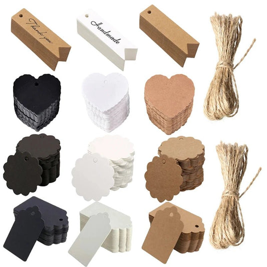 50/100pcs Kraft Paper Blank Hang Tags with Hemp Rope Adjustable Rope Length Handwritten Card Party Gift Thank You Tag Labels TMZ - The Jump Off