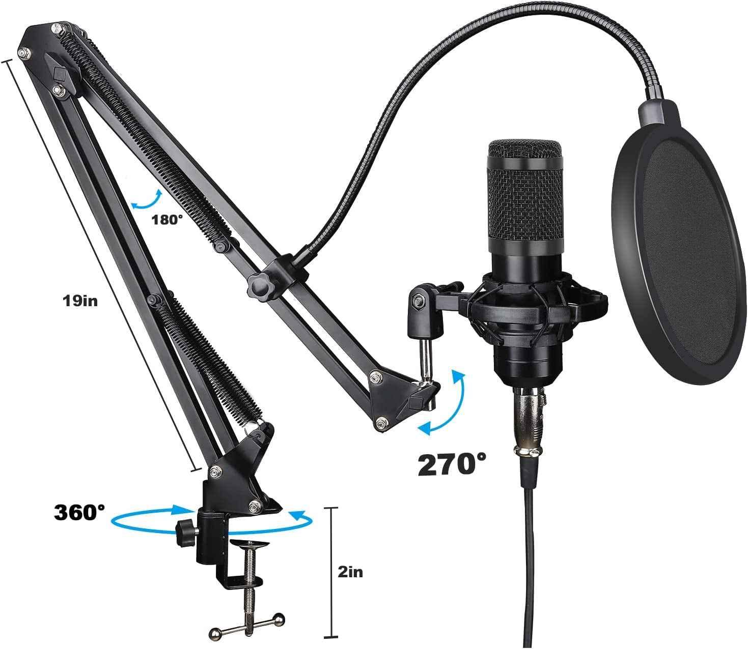 Studio Condenser USB Microphone Kit with Adjustable Scissor Arm Stand and Shock Mount for PC Recording, Podcasting, YouTube, Karaoke, Gaming, and Teaching - Guarda GD100