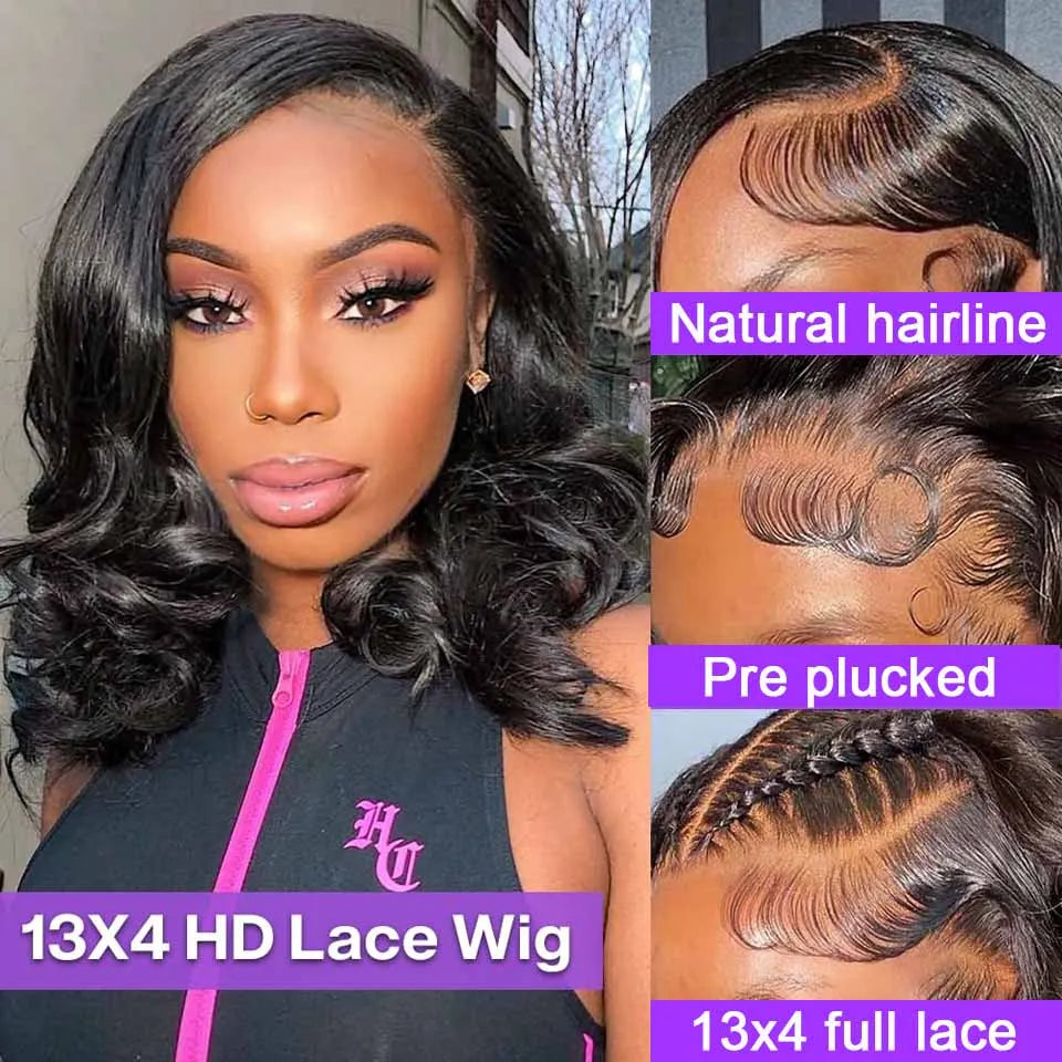 250% Brazilian Human Hair Wig Loose Wave Short Bob Wig Body Wave 13X4 HD Lace Frontal Wig Human Hair Wigs For Black Women - The Jump Off