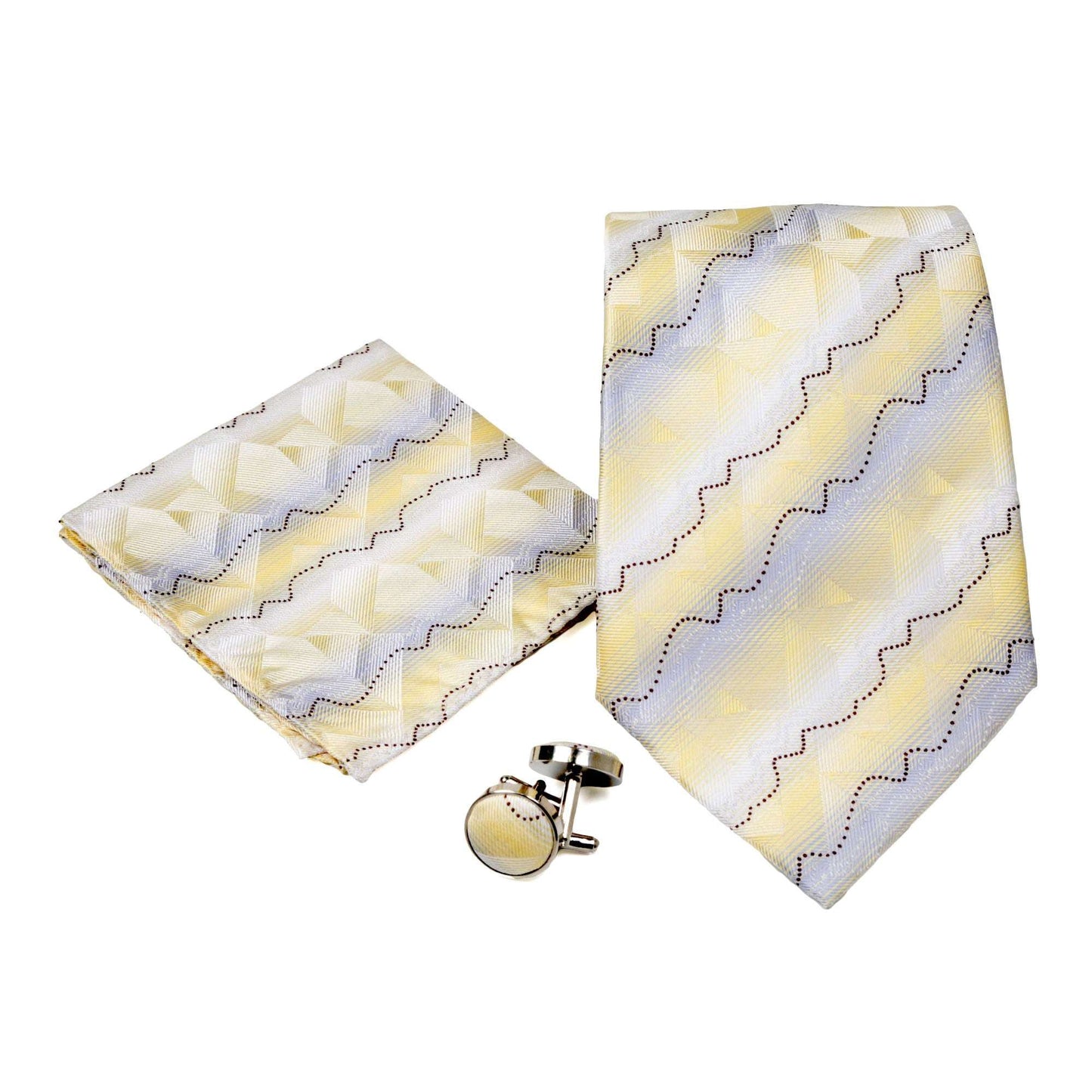 Men's Yellow Geometric Pattern Design 4 - pc Necktie Box Set - Vivalux