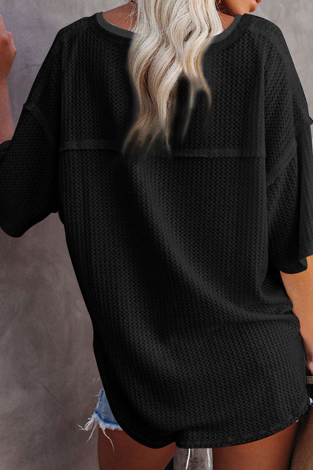 Jennifer Waffle Knit Drop Shoulder Loose Top - Vivalux