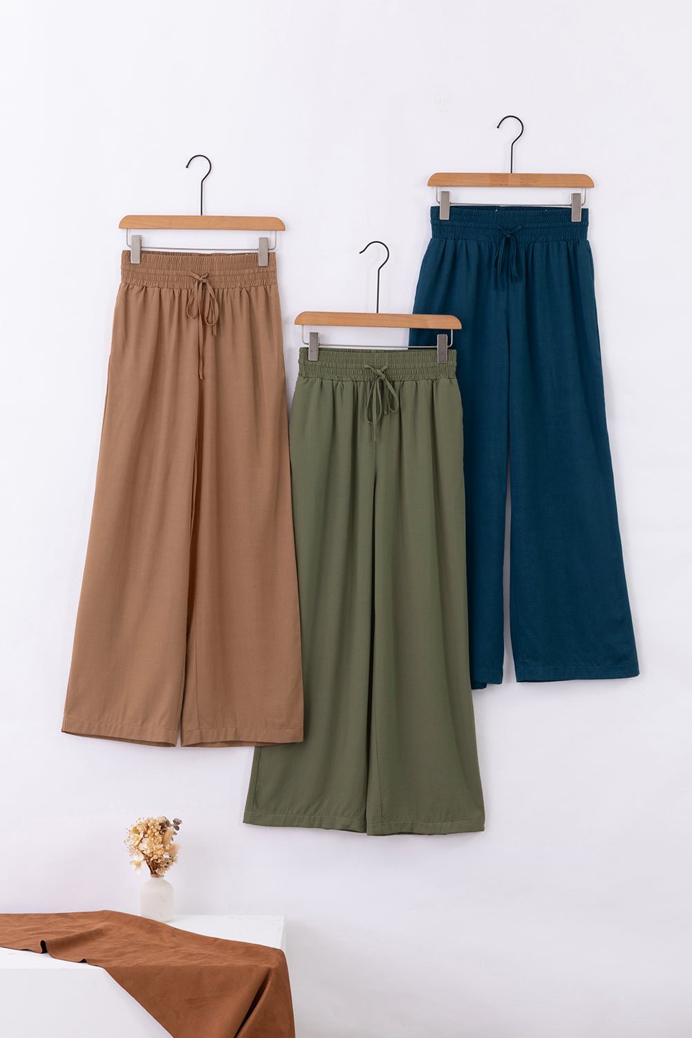 Kenzie Drawstring Elastic Waist Casual Wide Leg Pants - Vivalux