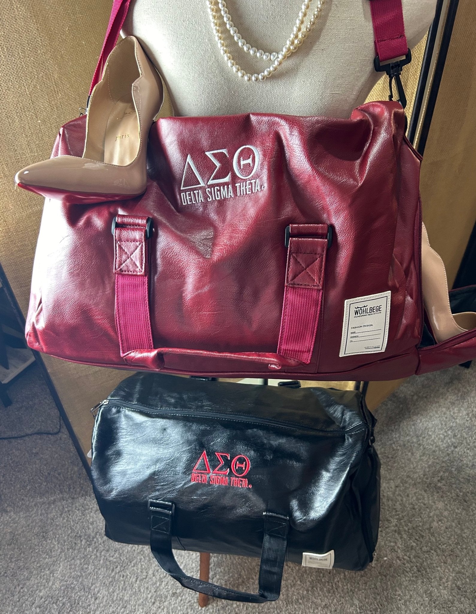 Delta Sigma Theta Large Red Leather Duffel Bag - Vivalux