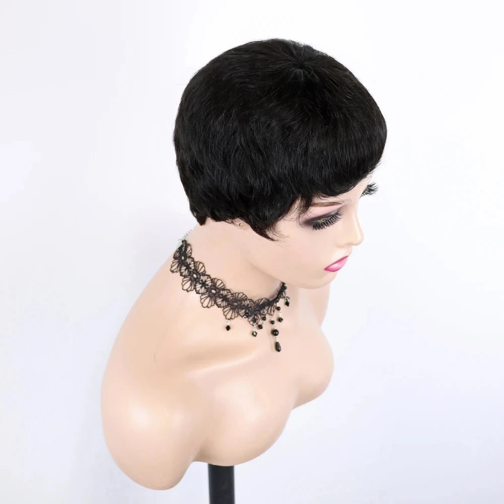 100% Brazilian Human Hair wigs Full Machine made wig Short Human Hair Wigs Pixie Cut Straight Short Bob Wig for Black Women - The Jump Off