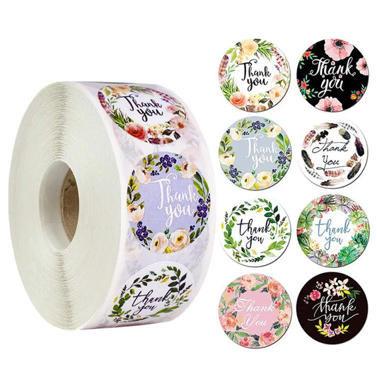 100-500pcs/roll Round Floral Thank You Stickers Scrapbooking For Package Seal Labels Custom Sticker Decoration Wedding Sticker - The Jump Off