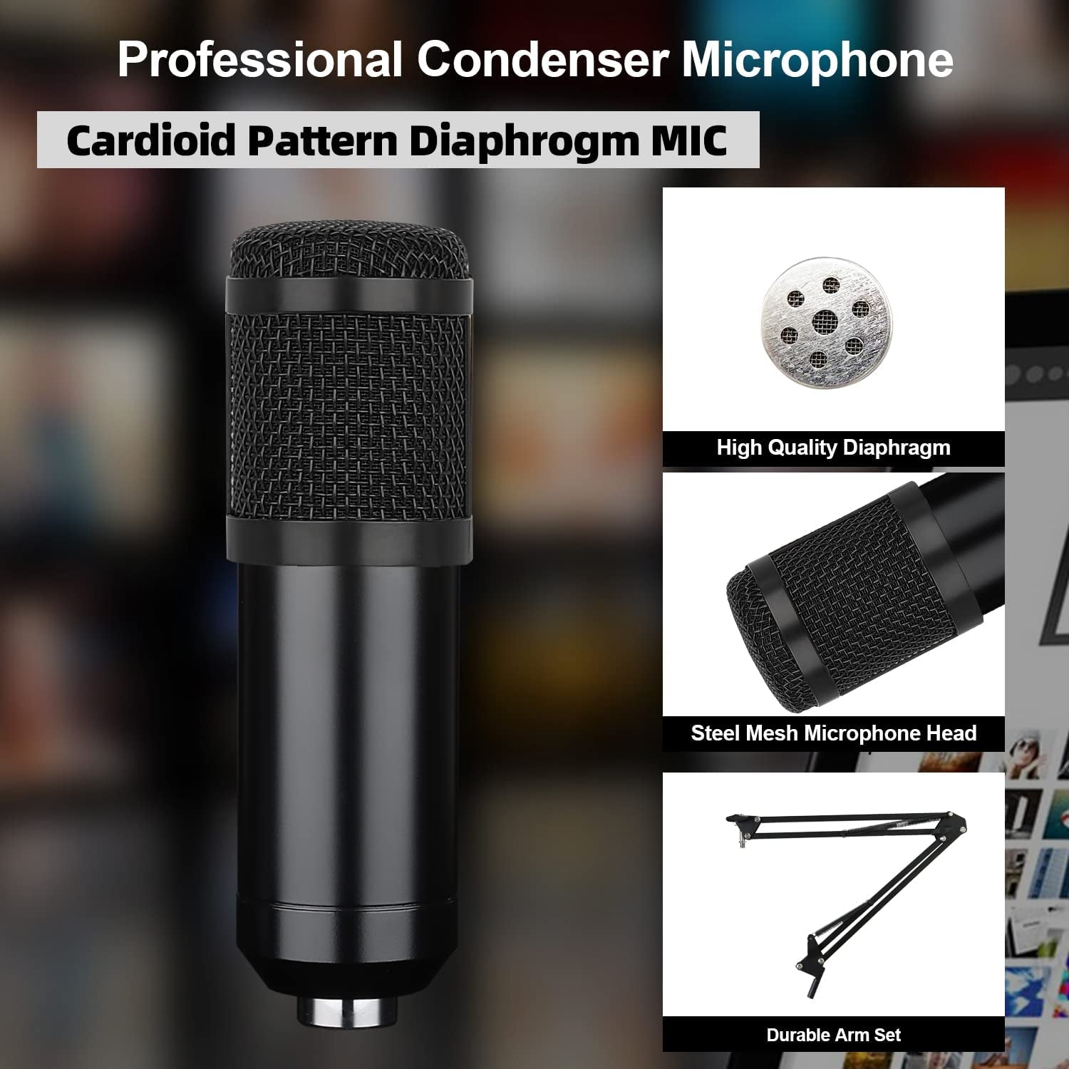 Studio Condenser USB Microphone Kit with Adjustable Scissor Arm Stand and Shock Mount for PC Recording, Podcasting, YouTube, Karaoke, Gaming, and Teaching - Guarda GD100