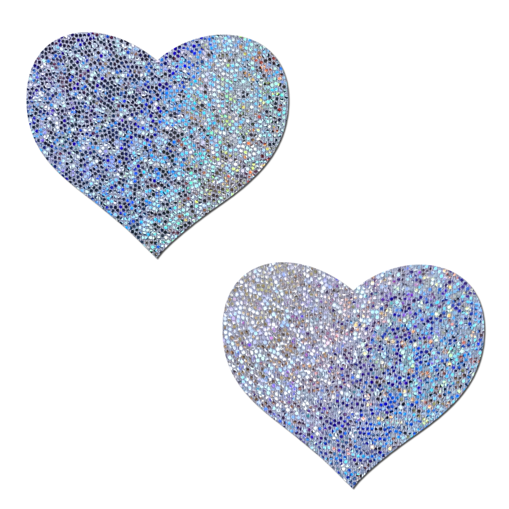 5-Pack: Love: Silver Glitter Heart Nipple Pasties by Pastease® o/s-0
